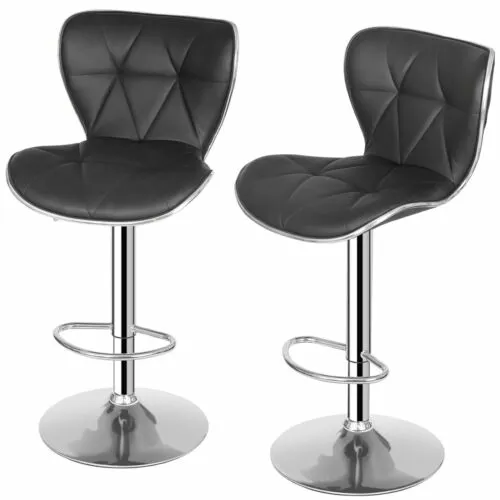 Adjustable Height Bar Stools 360° Swivel with Shell Back PU Leather Padded Black