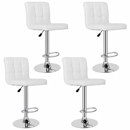 Adjustable Set of 4 Bar Stools PU Leather Modern Dinning Chair with Back White