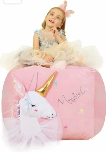 Anzitinlan Pink Unicorn Bean Bag Chair for Girls Room Decorations Toy Storage...