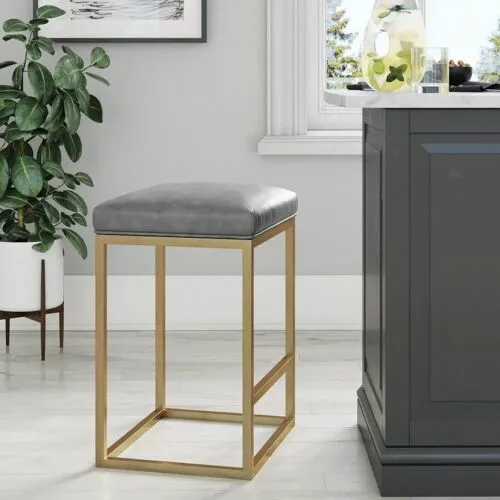 Backless Pub-Height Kitchen Counter Bar Stool with Metal Base, 24