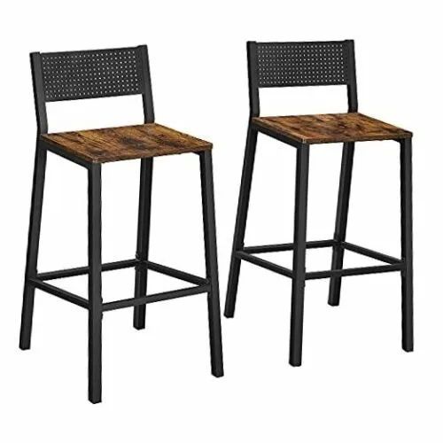 Bar Stools, Set of 2 Bar Chairs, Tall Bar Stools 28.5 Bar Height Rustic Brown