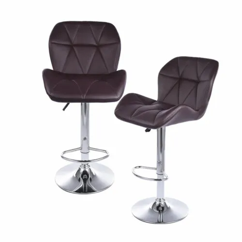 Bar Stools Set of 2 Brown Leather Hydraulic Swivel Modern Pair Dinning Chair