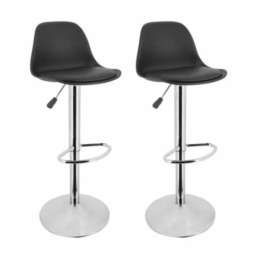 Bar Stools Set of 2 Modern Faux Leather Adjustable Height Back Stool Chairs