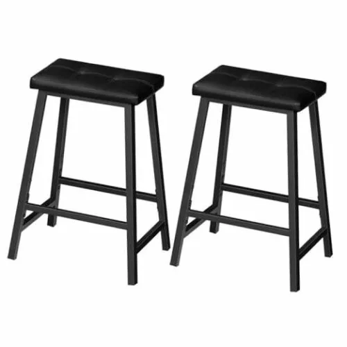 Bar Stools, Set of 2 PU Upholstered BarStools, 23.6-Inches Bar Chairs, Black