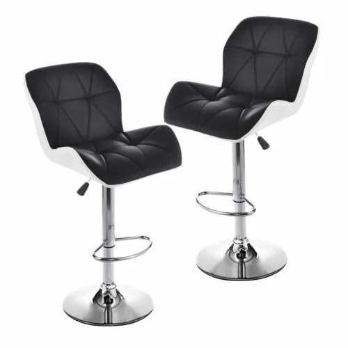 Bar Stools Set of 2 White Black Leather Hydraulic Swivel Dinning Chair Barstools