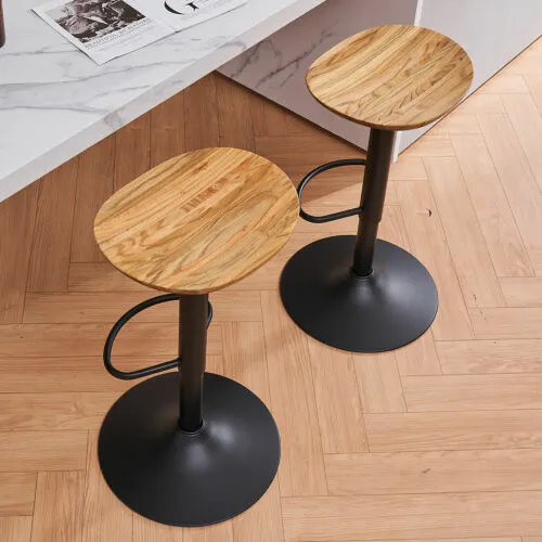 Bar Stools Set of 2,Adjustable Swivel Bar Chairs 100% Elm Wooden Counter Stools