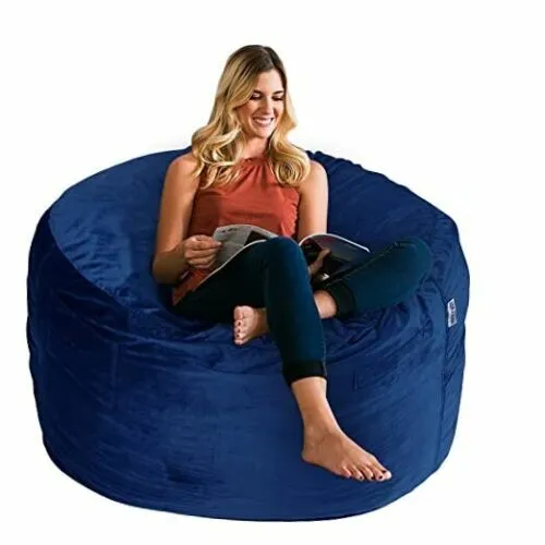 Bean Bag Chair 3Ft Luxurious Velvet Ultra Soft Fur with High 3 Foot Dark Blue