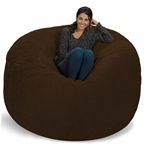Bean Bag Chair: Giant 6' Memory Foam Furniture Bean Bag - Big Furry -Brown