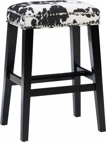 Black Cow Print Backless Barstool by