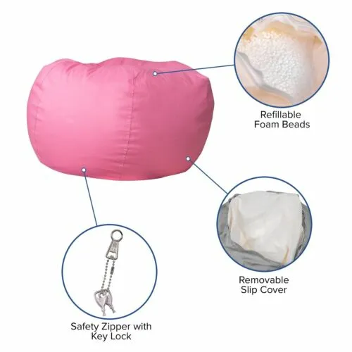 Flash Furniture Oversized Solid Light Pink Refillable Bean Bag Chair for All Age