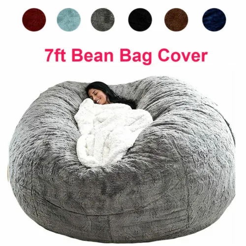 Giant Bean Bag Chair Cover Soft Fluffy Faux Fur Lazy Sofa Bed Cover Living Room