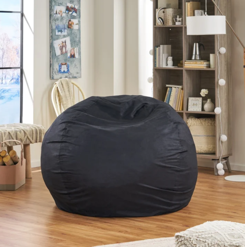 Giant Black Bean Bag Chair  Large Adult Teen Oversized Dorm Lounger Suede 5ft