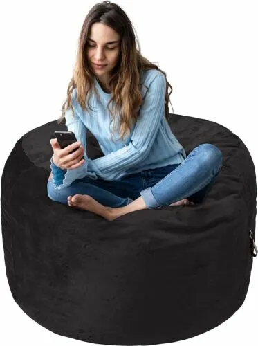 Memory Foam Filled Bean Bag Chair with Microfiber Cover, 3 ft, Black, Solid