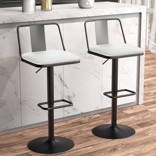 Metal Swivel Barstools Set of 2, Enlarged PU Leather Seat with Metal Back