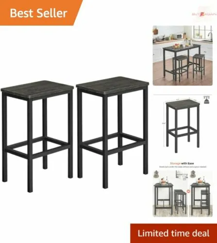 Modern Living Room Bar Stools - Charcoal Gray, Set of 2 with Footrest