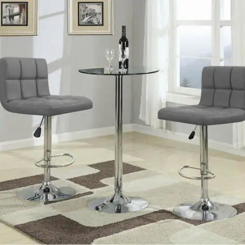 Modern Square PU Leather Swivel Adjustable Bar Stool for Kitchen Counter, Gray