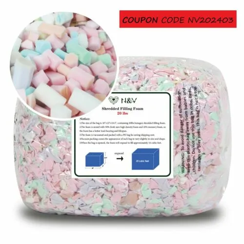 N&V 20lbs Bean Bag Filling, Shredded Gel Memory Foam Filler for Pillows Cushion