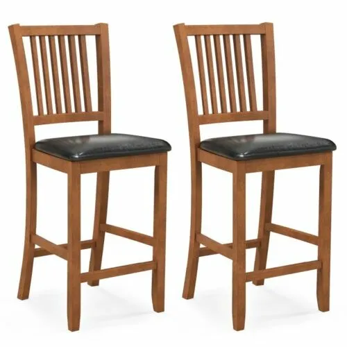 Set Of 2 Bar Dining Chair Rubber Wood Counter Height Bar Stool Upholstered Seat