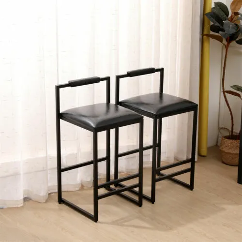 Set of 2 Bar Stools Counter Height PU Leather Bar Stools Kitchen Dining Chairs