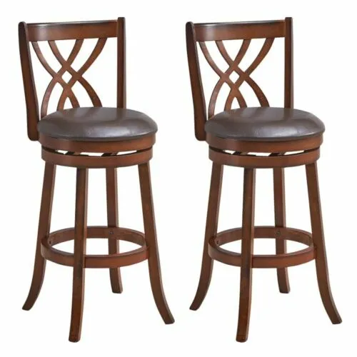 Set of 2 Counter Bar Height Chair Kitchen 360° Swivel PU Leather Cushioned Seats