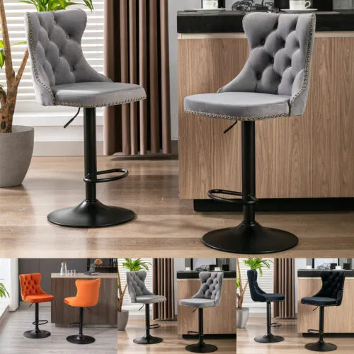 Set of 2  Velvet SwivelBar Stool Counter Height Adjustable Kitchen Dining Chairs