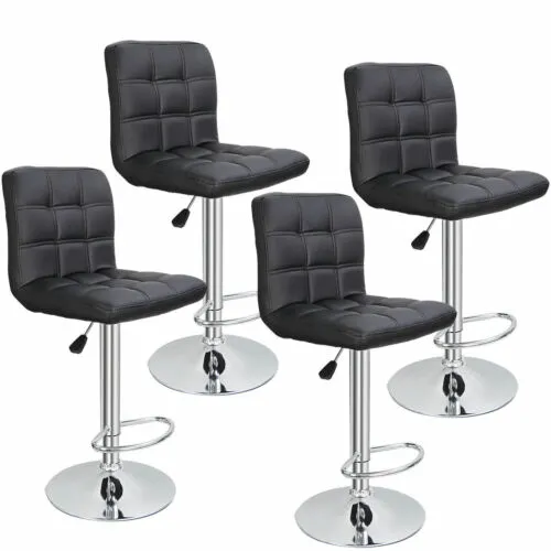 Set of 4 Adjustable Bar Stools PU Leather with Back Modern Dinning Chair