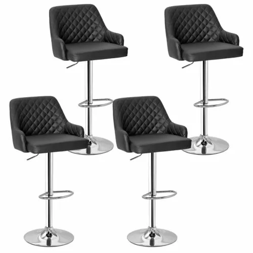 Set of 4 Bar Stools Adjustable Swivel Counter Kitchen Dining Leather Back Chairs