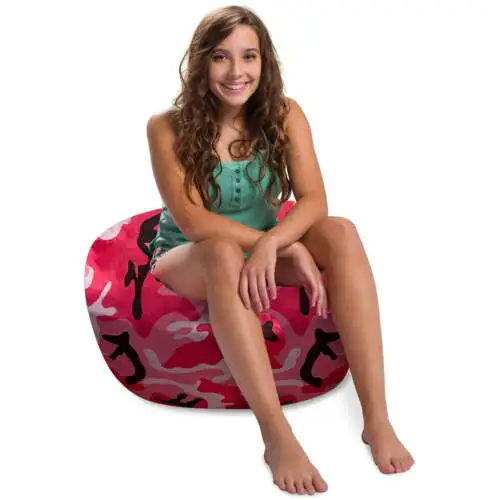 Structured Bean Bag Chair, Classic Round,Kids,2.5 ft,Nylon,Camo Pink, Black