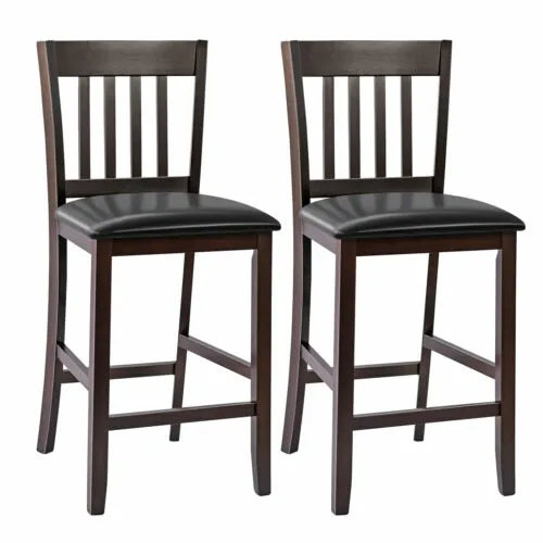 Topbuy Set of 2 Bar Stools Counter Height Pub Chairs w/ PU Leather Seat&Rubber