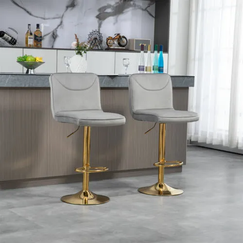 Set of 2 Swivel Bar Stools Adjustable Counter Height Kitchen Dining Chair Gray
