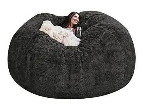 Giant Fur Bean Bag Chair Cover for Kids Adults, (No Filler) 5FT Dark Grey