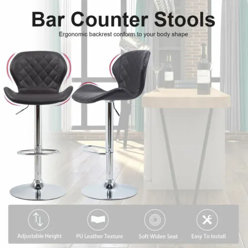 2 PCS Bar Stools Seat Adjustable Swivel Gas Lift Chrome Dining Chairs Breakfast