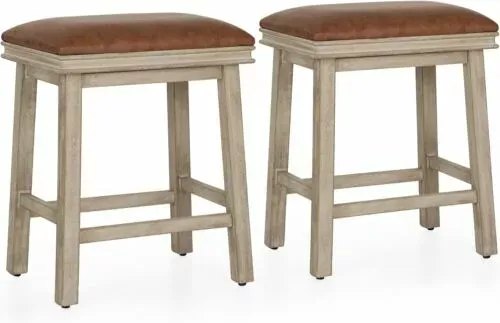 24'' Bar Stools Set of 2 Counter Height Solid Wood Barstools for Kitchen Island