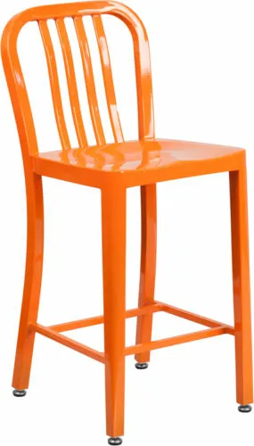 24'' High Industrial Style Orange Metal Counter Height Restaurant Barstool