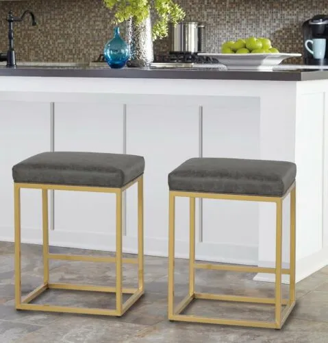 24in Bar Stools Set of 2 Counter Height Bar Stools Backless Modern Dining Chair