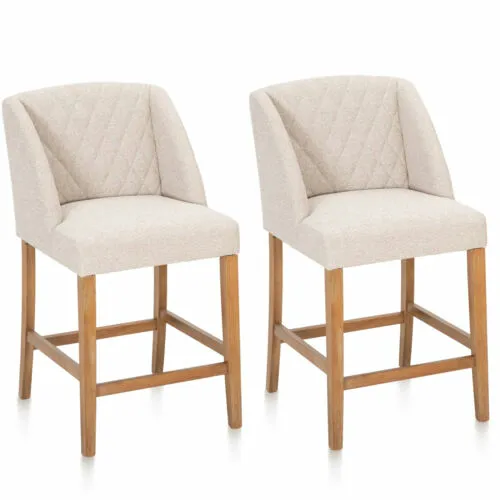2Pcs Counter Height Bar Stools Upholstered Kitchen Bar Chair with Solid Wood Leg