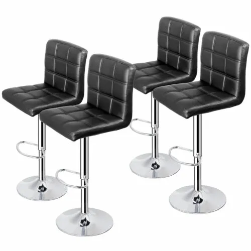 4 PCS Adjustable Swivel PU Leather Bar Stools Chairs with Back Living Room