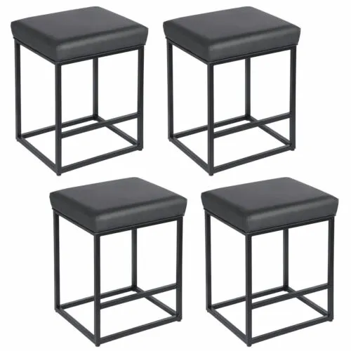 4 PCS Backless Bar Stools Set Counter-Height Stools PU Leather Chair Dining Room