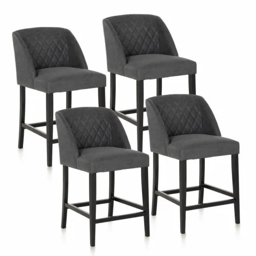 4Pcs Counter Height Bar Stools Upholstered Kitchen Bar Chair with Solid Wood Leg
