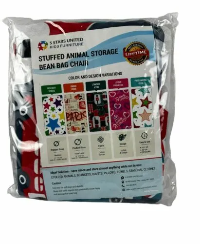 5 Stars United Stuffed Animal Storage Bean Bag Chair London Motif New Old Stock