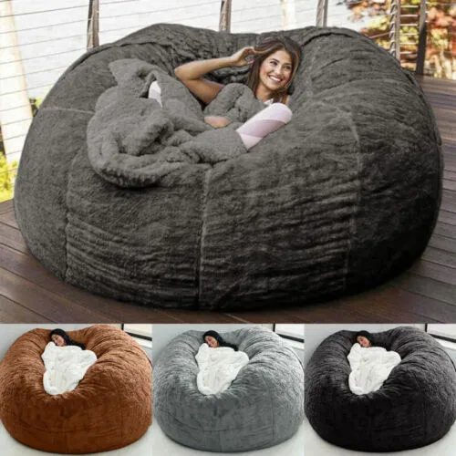7FT Soft Fluffy Fur Giant Bean Bag Chairs Cover Lazy Sofa Bed Cover -NO Filler