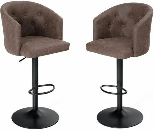 Adjustable Bar Stool Set of 2 Swivel Counter Height Chairs Padded Barstool Brown
