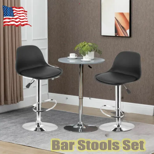 Bar Stools Set, Faux Leather Counter Height Barstools w/Back & Footrest,Black