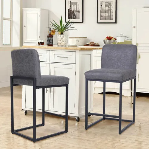 Bar Stools Set of 2 Counter Height Dining Chairs Kitchen Pub PU Leather Stools