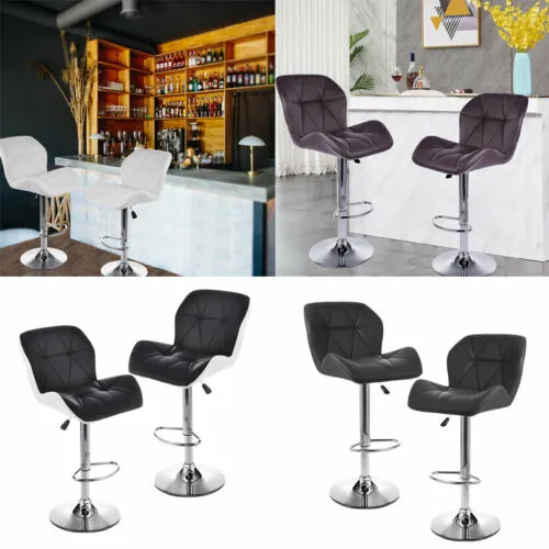 Bar Stools Set of 2 Gray Black White Brown Hydraulic Swivel Chair Barstools Pub