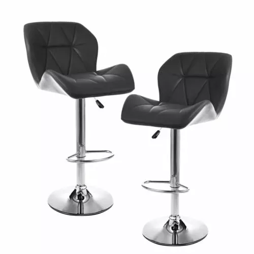 Bar Stools Set of 2 Gray Leather Hydraulic Swivel Pub Barstools Dinning Chair