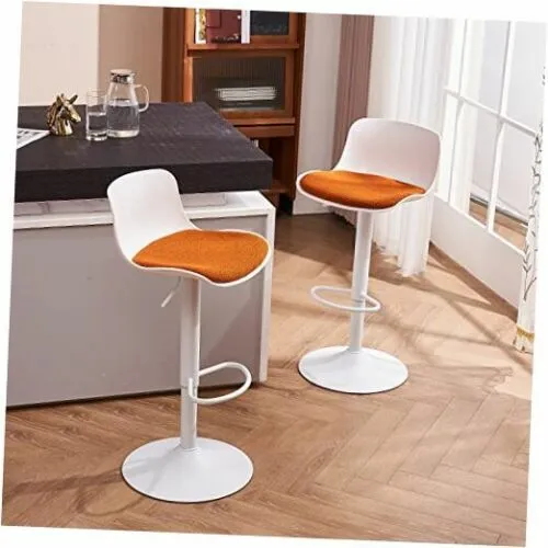 Bar Stools Set of 2 White Modern Counter Height Stool Orange Backrest-Dual