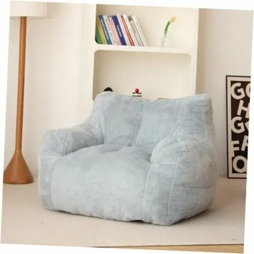 Bean Bag Chair High-Density Foam Filling Sofa with Soft Cover Faux Fur Grey