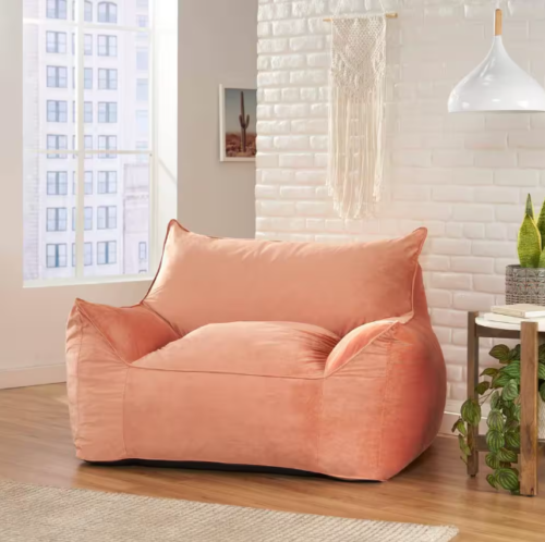 Bean Bag Chair Lounger Foam Filling Removable Cover Dorm Bedroom Apt Pink Velvet