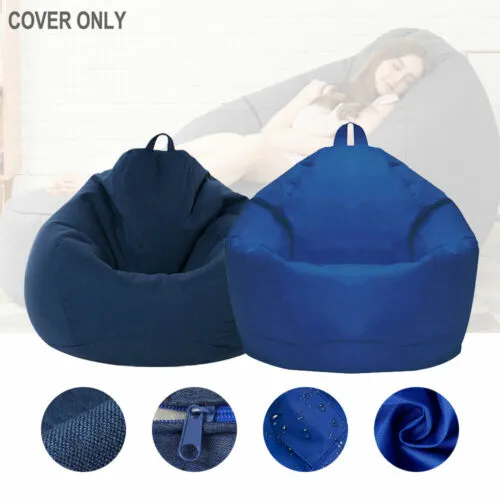 Bean Bag Chair Seat Cover Blue No Filler Soft Washable Indoor Lazy Lounger Sofa